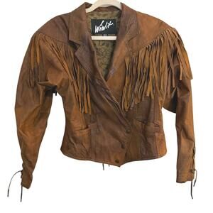 Vtg 80s Winlit M Brown Leather Fringe Western Rodeo Maximalist Festival Jacket